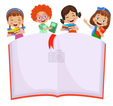 Ilustración de Lindos estudiantes felices leyendo libros - Imagen libre de derechos