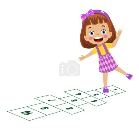 Illustration for Cute happy kids playing hopscotch - Royalty Free Image