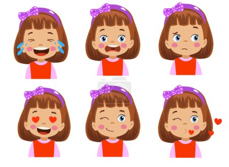 Illustration for Cute kid face expression emoji emoticon set - Royalty Free Image