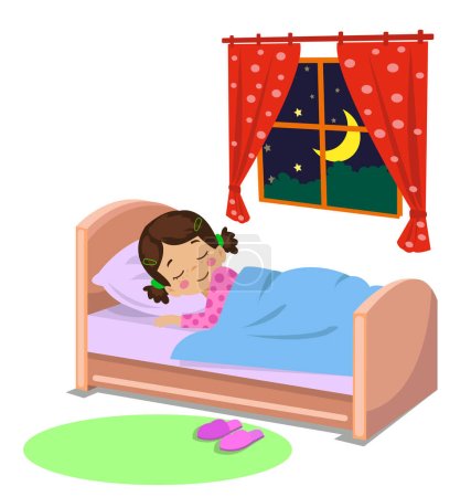 Illustration pour Mignon garçon dormir la nuit - image libre de droit