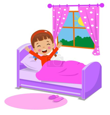 Ilustración de Lindo niño despertando en la mañana - Imagen libre de derechos