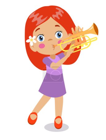 Niño feliz tocando música de trompeta