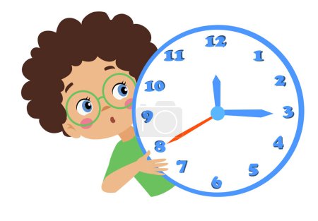 Téléchargez les illustrations : Mignon heureux enfants tenant horloge - en licence libre de droit