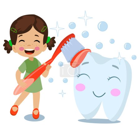 Illustration for Cute Little Boy and Girl Brushing Teeth with Toothpaste and Toothbrush - Royalty Free Image