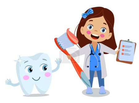 Illustration for Cute Little Boy and Girl Brushing Teeth with Toothpaste and Toothbrush - Royalty Free Image