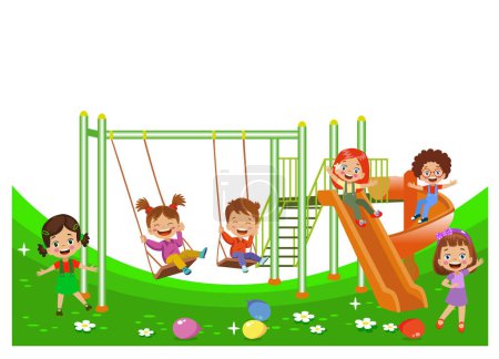 Ilustración de Niños jugando en el patio de recreo - Imagen libre de derechos