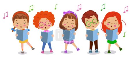 Grupo de dibujos animados de niños cantando en el coro de la escuela
