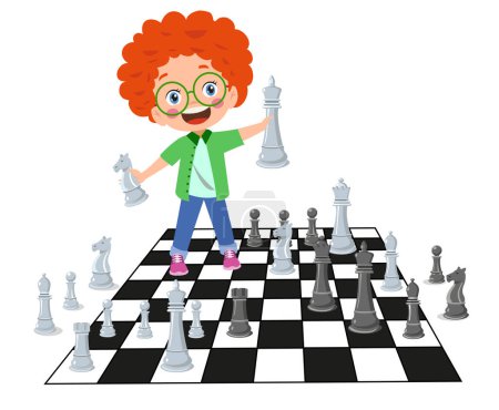 Illustration for Cartoon Character Playing Chess Game - Royalty Free Image