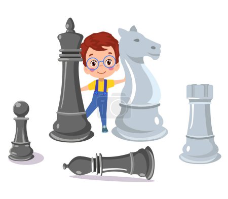Illustration for Cartoon Character Playing Chess Game - Royalty Free Image