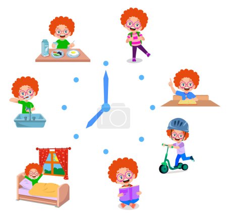 Illustration for Cartoon kid daily routine activities set - Royalty Free Image