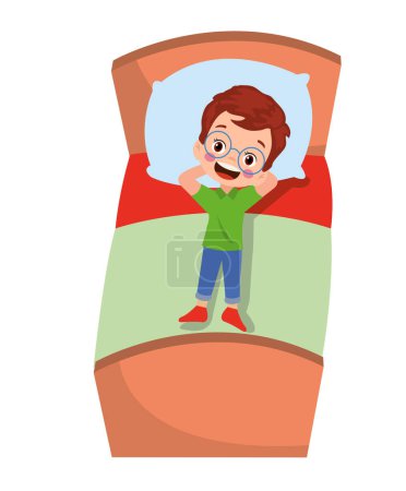 Illustration for Cute boy daydreaming lying on his bed - Royalty Free Image