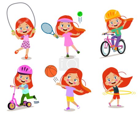 Illustration for Funy kid doing different activities - Royalty Free Image