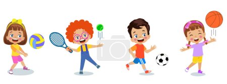 happy kids making various sport