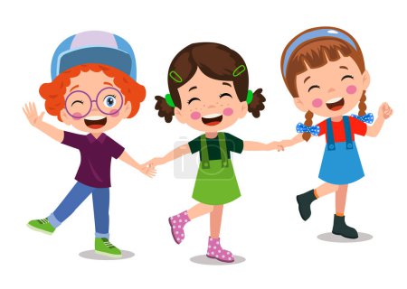 Illustration for Group of happy kids holding hands. Friendship concept - Royalty Free Image