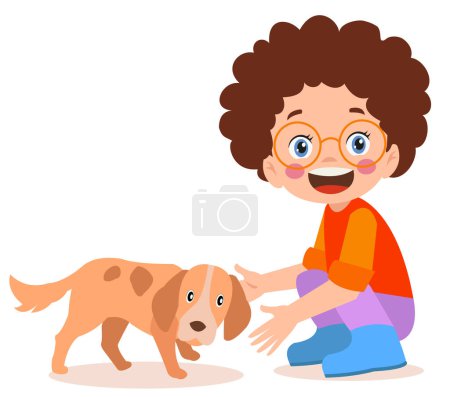 Ilustración de Feliz lindo niño jugar con perro - Imagen libre de derechos