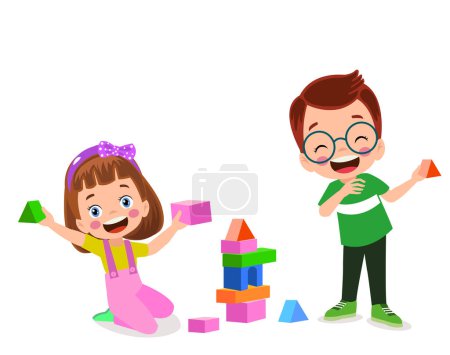 Téléchargez les illustrations : Illustration vectorielle de jeu d'enfant avec des blocs de construction - en licence libre de droit