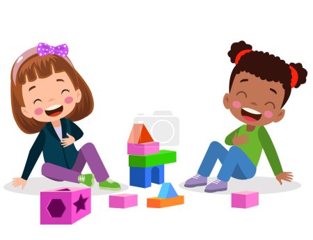 Illustration for Vector Illustration Of Kid Playing With Building Blocks - Royalty Free Image