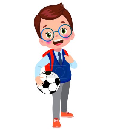 Téléchargez les illustrations : Mignon garçon avec uniforme scolaire et ballon de football - en licence libre de droit