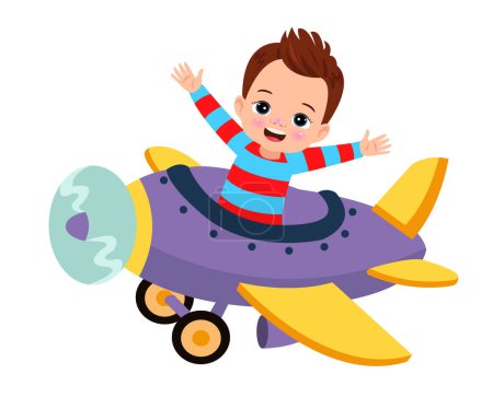 Illustration for Boy flying with airplane in the sky - Royalty Free Image