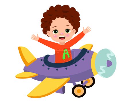 Illustration for Boy flying with airplane in the sky - Royalty Free Image