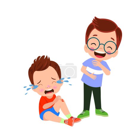 Illustration for Sad knee bleeding boy falling down - Royalty Free Image