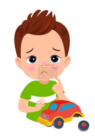 Téléchargez les illustrations : Garçon avec une voiture jouet rouge - en licence libre de droit
