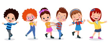 Téléchargez les illustrations : Un groupe d'enfants dansant et riant. - en licence libre de droit