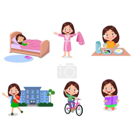 Illustration for A set of icons for a boy daily routine. - Royalty Free Image