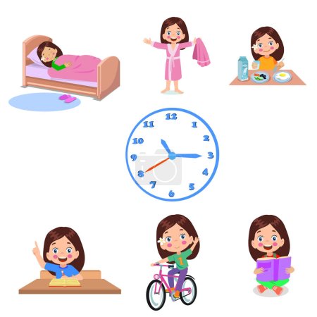 Ilustración de Un conjunto de iconos para una rutina diaria de niño. - Imagen libre de derechos