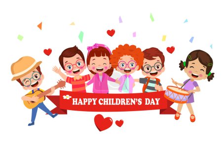 Téléchargez les illustrations : Une affiche pour la journée de l'enfant avec les mots happy children's day - en licence libre de droit