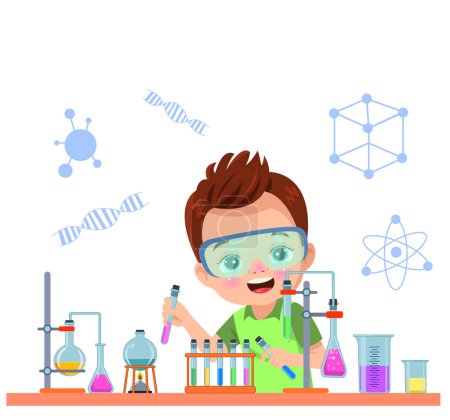 Illustration for Little scientist doing experiments and research - Royalty Free Image