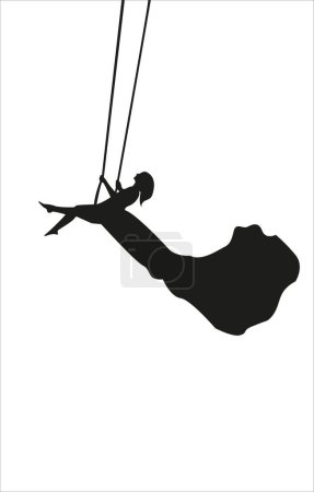Téléchargez les illustrations : Silhouette de femme balançant sur swing - en licence libre de droit