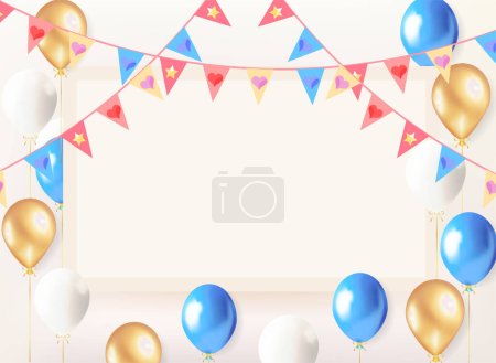 Téléchargez les illustrations : Fond de fête d'anniversaire avec des ballons et des drapeaux de bruant. - en licence libre de droit