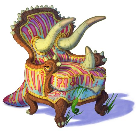 Foto de Ilustración de dibujos animados de un dinosaurio triceratops combinado con una silla o sillón fácil. También conocido como Trichairatops. - Imagen libre de derechos