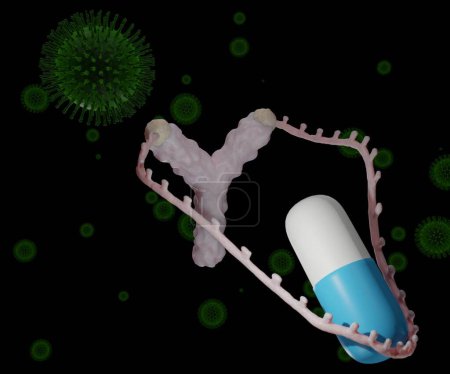 Téléchargez les photos : Slingshot moléculaire avec anticorps. nanomédicament encapsulé cible une région spécifique rendu 3d - en image libre de droit