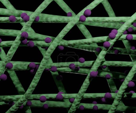 Foto de Nanofibras poliméricas electrospun que contienen nanodrogas conjugadas para la liberación controlada de drogas 3d rendering - Imagen libre de derechos