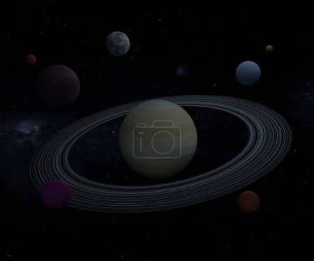 Téléchargez les photos : Saturne est un géant gazeux composé principalement d'hydrogène et d'hélium. Saturne a 82 lunes rendu 3d - en image libre de droit