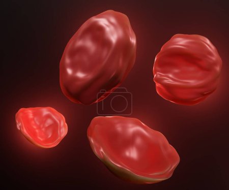 Foto de Cuando los glóbulos rojos están en una solución hipertónica. Esto resulta en la crenación (marchitamiento) de las células sanguíneas 3d renderizado - Imagen libre de derechos