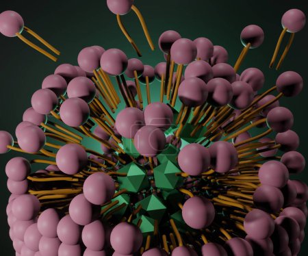 Scattered solid lipid nanoparticle with nanodrug inside 3d rendering