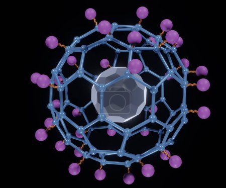 Foto de La conjugación del fullereno con moléculas de fármacos bien establecidas 3d rendering - Imagen libre de derechos