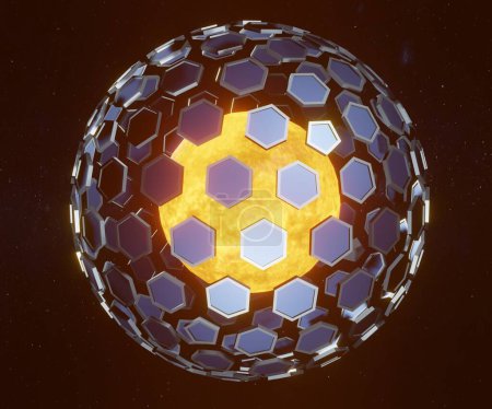 Photo for Dyson sphere is a hypothetical megastructure that completely encompasses a star and captures a large percentage of its solar power output - Royalty Free Image