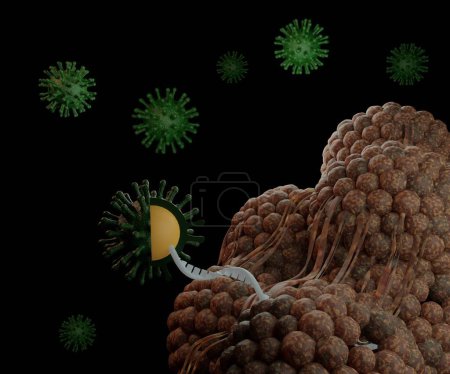 Foto de Los virus oncolíticos son organismos capaces de identificar, infectar y lisar diferentes células en el ambiente tumoral 3d rendering - Imagen libre de derechos