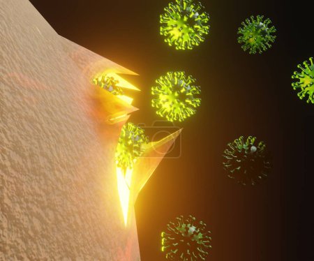 Téléchargez les photos : Virus explose et détruit le rendu 3D de la cellule vivante - en image libre de droit