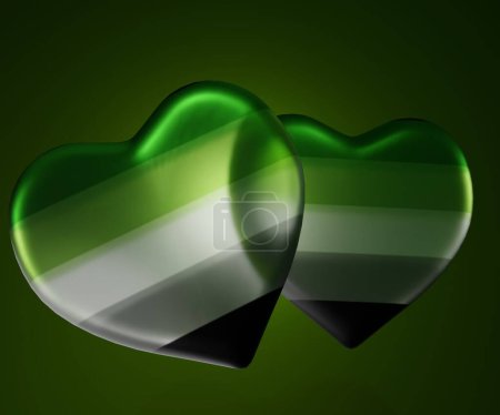 Photo for Green, light green, white, grey and black, the five colors in the Aromantic flag in heart shape 3d rendering - Royalty Free Image