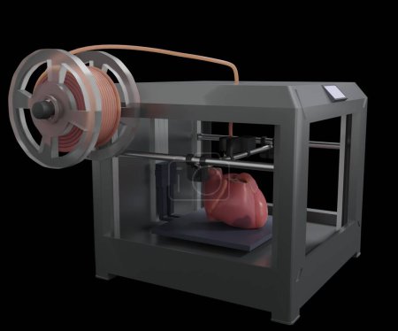 Foto de Isolated bioprint machine technology is producing human heart organ 3d rendering - Imagen libre de derechos