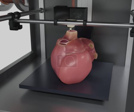 Foto de Isolated bioprint machine technology is producing human heart organ 3d rendering - Imagen libre de derechos