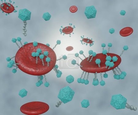 Photo for Loading drugs or nanodrugs into the carrier Red Blood Cells (RBC). erythrocytes as drug carrier. biosensors conjugated 3d rendering - Royalty Free Image