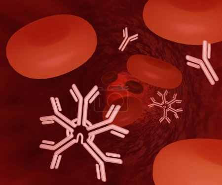 Téléchargez les photos : The distribution of antibody immunoglobulin M interaction forces on individual red blood cells 3d rendering - en image libre de droit