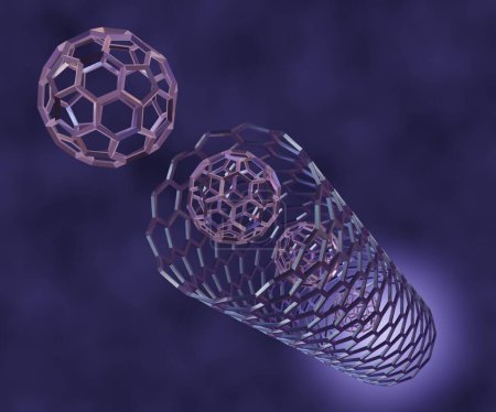 fullerene buckyballs inside of the carbon nanotube as drug delivery system  3d rendering