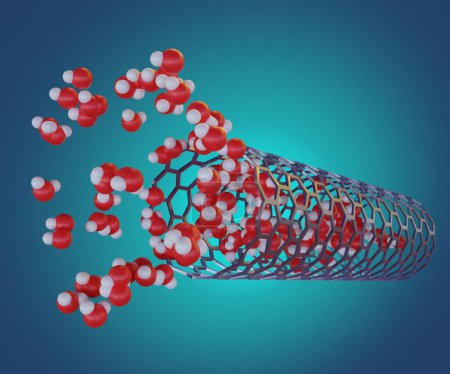 Foto de The structure and dynamics of water Molecules in a Carbon Nanotube 3D rendering - Imagen libre de derechos
